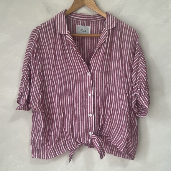 Rails Marley Lucia Stripe Tie Front Button collared Top size L - Picture 2 of 7